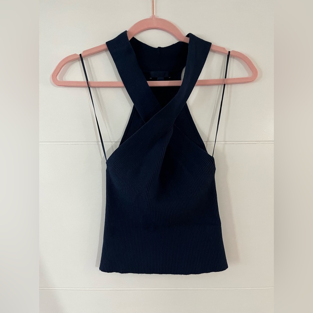 Guess Navy Asymmetrical Cut Out Tank Top